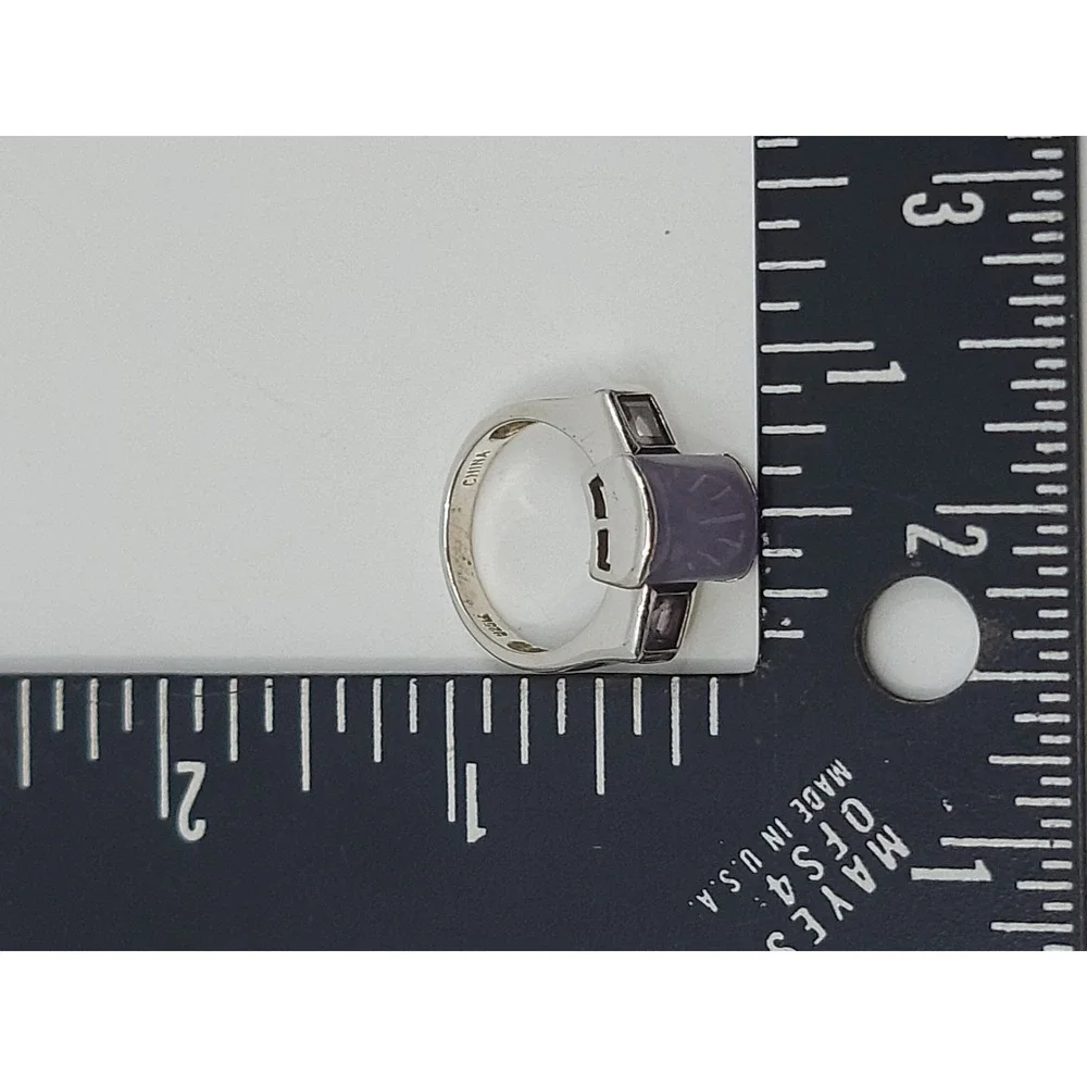 Sterling Silver Amethyst Quartz Accent Three Gemstone Women's Ring‎ Size 8